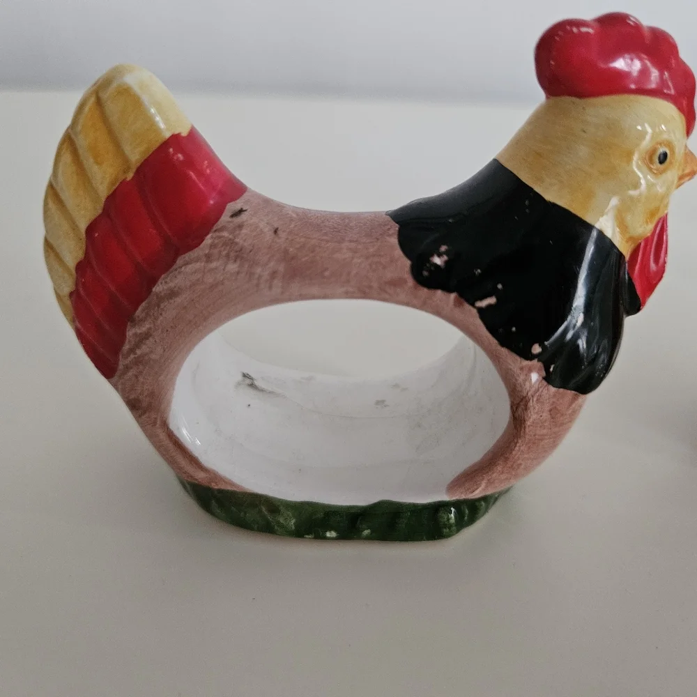 Hand Painted Ceramic Hen Napkin Holders x 3